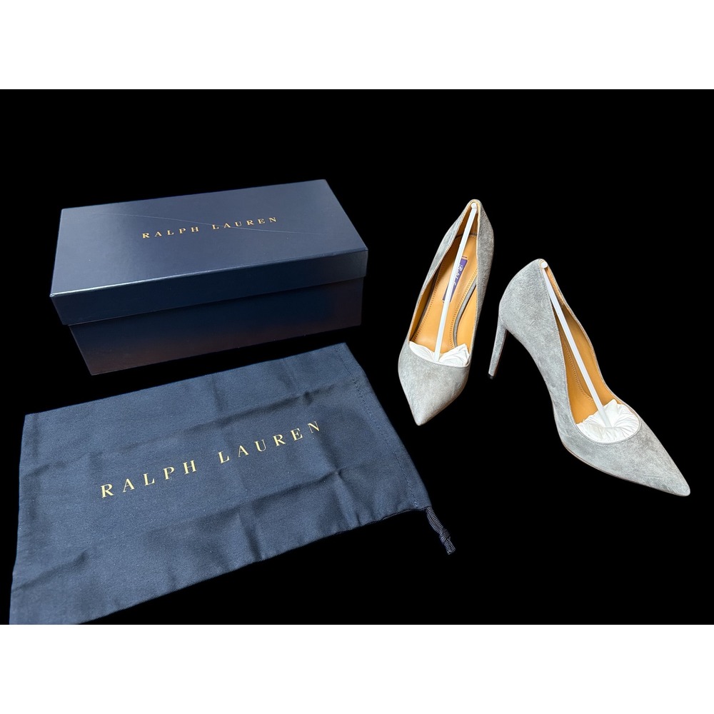 Ralph Lauren bag/box Gray Suede Pointed‎ Toe Pumps Made in Italy EU 40 US 10